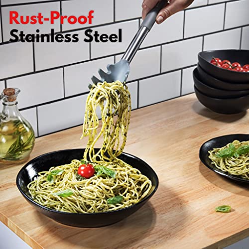 Chef Giant Silicone Kitchen Utensil Set | 15-Piece Stainless Steel Cooking Tool Kit with Holder, Spatula, Ladle, Pasta Server, Tongs, Whisk & More | Heat Resistant, BPA Free, Dishwasher Safe | Black - color: Black