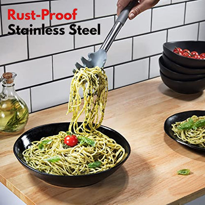 Chef Giant Silicone Kitchen Utensil Set | 15-Piece Stainless Steel Cooking Tool Kit with Holder, Spatula, Ladle, Pasta Server, Tongs, Whisk & More | Heat Resistant, BPA Free, Dishwasher Safe | Black - color: Black