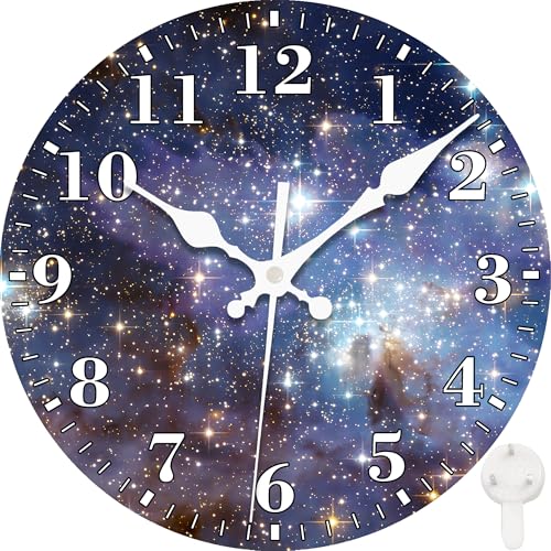 Wall Clocks Battery Operated, Starry Sky and Blue Universe Silent Non Ticking Decorative Indoor Outdoor Wall Clocks for Living Room Kitchen Bedroom Bathroom 12" - color: Starry Sky and Blue Universe