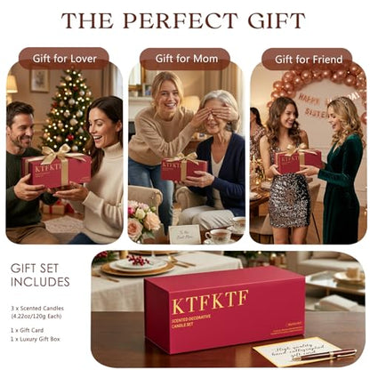 Scented Candle Set, Candle Gift Set, 3 Pack Candles for Home Scented | 4.22 oz Soy Candles, Aromatherapy Gift Set for Women, Monther's Day & Holiday, Scents of Apple Cinnamon/Pumpkin/Cedarwood - color: Red Candles Set