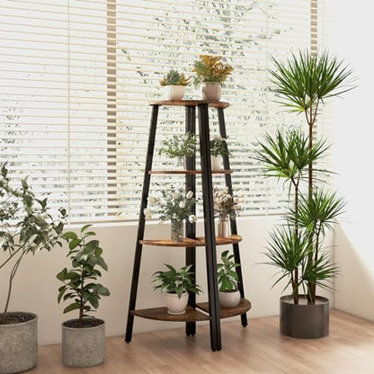 GIANTEX Corner Shelf, 4-Tier Industrial Corner Bookshelf with Metal Frame, Rustic Corner Bookcase Storage Shelves Rack, Tall Wood Corner Shelf Plant Stand for Bedroom Living Room (Rustic Brown)
