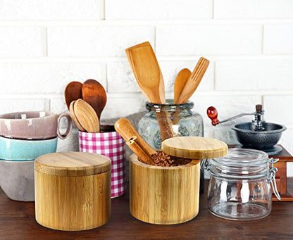 Estilo 2 pc Premium Bamboo Salt and Pepper Bowls, Wooden Spice Containers with Magnetic Swivel Lids, Perfect for Salt, Spice, Sugar, Pepper - style: 2-Pack