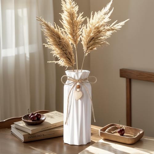Elegant 8 Inch Ceramic Vase with Geometric Pattern, Decorative Vase with Jute Rope & Heart Charm for Home Décor, Table Centerpieces, and Gifts, Ideal for Living Room, Bedroom, and Office - style: Diamond