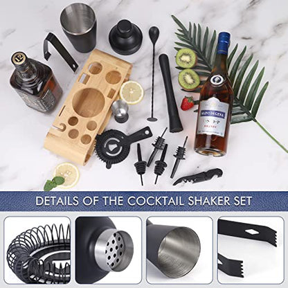 JNWINOG 12Pcs-Cocktail Shaker Set Stainless Steel Bartending Kit 18.6oz Cocktail Bar Set Cocktail Mix Drink Making Kit Professional Bar and Home Drink Bar Tools for Bartender (Matte Black, 12Pcs) - color: Matte Black, size: 12Pcs