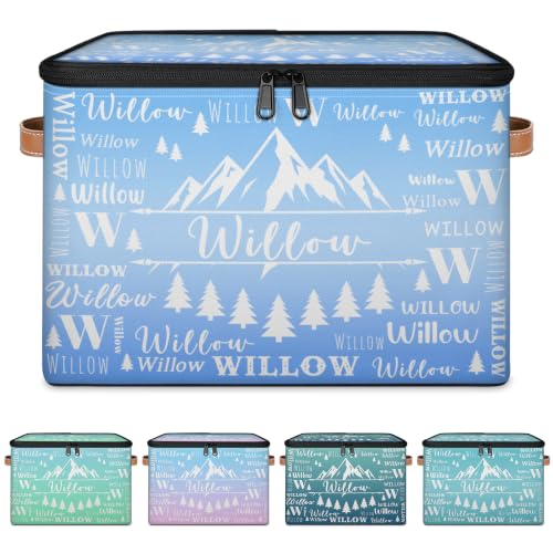 Custom Mountain Keepsake Box, Personalized Gradient Storage Basket | Storage Bin Memory Box Customized Name Gift for Women Girls Lightweight Foldable Organizer (1 Unit) - color: Option 11