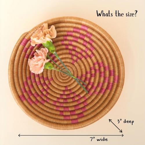 Small Pink African Woven Bowl for Keys and Wallet, 7" Wide - color: Pink