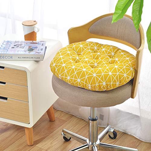 vctops Bohemian Soft Round Chair Pad Garden Patio Home Kitchen Office Seat Cushion Grid Yellow Diameter 16" - color: Grid Yellow, style: Diameter 16 Inch