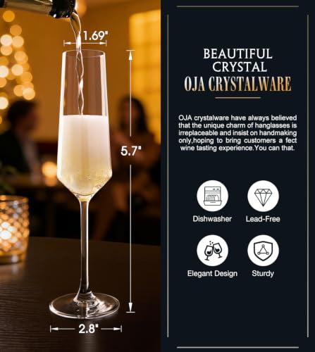 OJA Champagne Flutes, Crystal Champagne Glasses Set of 6, 7oz, Elegant | For Prosecco,Sparkling Wine, Mimosa, Ideal for Weddings, Birthday, Christmas - color: 7oz (6count)