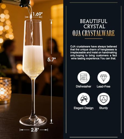 OJA Champagne Flutes, Crystal Champagne Glasses Set of 6, 7oz, Elegant | For Prosecco,Sparkling Wine, Mimosa, Ideal for Weddings, Birthday, Christmas - color: 7oz (6count)