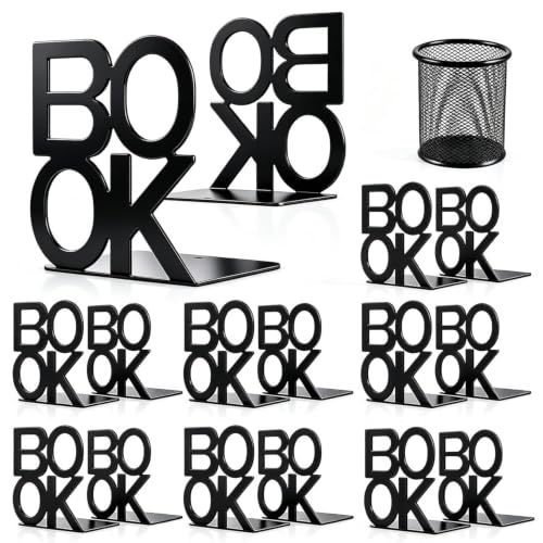 Book Ends Black 8 Pair Metal BookEnds for Bookrack Desk,Books | Non-Skid Metal Book End Stopper for Books/CDs/DVDs - color: Black, size: 8 pair