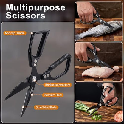 Kitchen Shears 2-Pack Heavy Duty All Purpose Stainless Steel Kitchen Shear Meat Scissors Japanese Cooking Scissor for Food, Sharp Dishwasher Safe Christmas for Men Women With Gifts Box