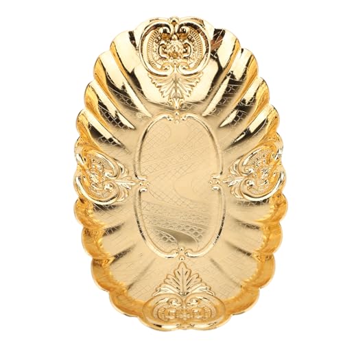 Emoshayoga Metal Oval Tray, Decorative Footed Golden Serving Platter for Multipurpose Home Restaurant Wedding Banquet Fruit Nuts Snake Use (S) - size: 6.3" x 3.9" x 1.6"