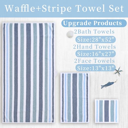 VOOVA & MOVAS Waffle 3PC Towel Set, Cotton, Blue Gray White | Large Bath 30x56 In, Hand 16x27 In, Wash Cloths 13x13 In, Quick Dry, Thick, 540GSM, With Hanging Loops - color: Blue-gray and White, size: 3 PC Bathroom Towel Set