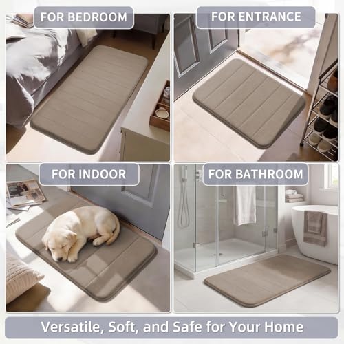 Flamingo P Memory Foam Shower Bathroom Mat Rug, Soft Non Slip Bath Shower Mats Machine Washable, 47x17 Inches, Taupe - color: Taupe Straight Line, size: 47" x 17"