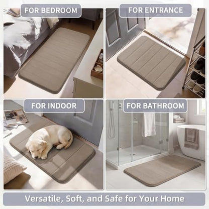 Flamingo P Memory Foam Shower Bathroom Mat Rug, Soft Non Slip Bath Shower Mats Machine Washable, 47x17 Inches, Taupe - color: Taupe Straight Line, size: 47" x 17"