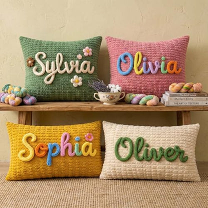MBBEST Personalized Embroidered Name Lumbar Pillow Cover, Custom Handmade Monogram Accent Cushion Case for Kids Room Boy Girls