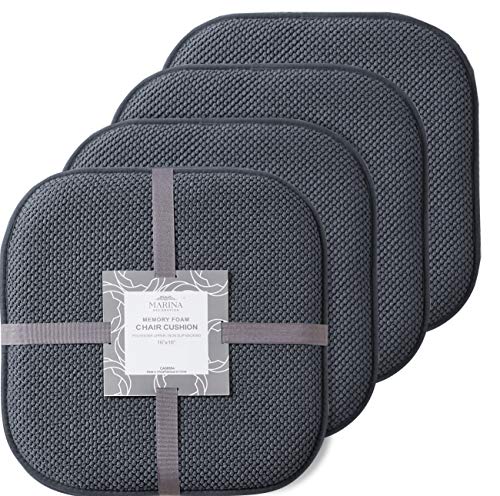 Marina Decoration Premium Thick Comfortable Cushion Memory Foam Chair Pads Honeycomb Pattern Nonslip Rubber Back Seat Topper Rounded Square 16 x 16 Seats Cover for Kitchen Chairs 4 Pack Charcoal Grey - color: Grey, size: 4 Pieces Pack
