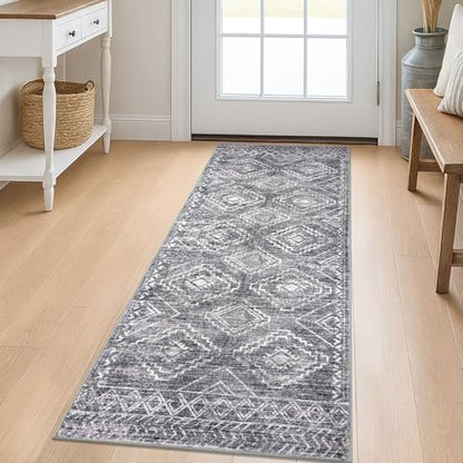 KILOCOCO Washable Runner Rug 2x5 ft Non-Slip Hallway Runners, Grey | Non Slip Runner Rug, Printed Kitchen Runner Rug, Low-Pile Entryway Runners, Soft Geometric Rugs for Bedroom Hall Living Room - color: Grey, size: 2' x 5' (Runner)