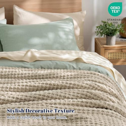 PHF Chenille Waffle Knit Throw Blanket- Plush Warm & Cozy 50" x 60" Ultra Soft Blanket- Chunky Fluffy Waffle Throws for Couch Bed Sofa - Natural - color: Natural, size: Throw(50"X60")