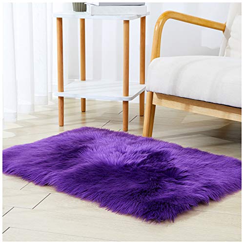 Faux Sheepskin Fur Fuzzy Furry Rug, 2x3 Ft Rectangle Small Purple Furry Rugs, Bedside Fluffy Area Rug Fur Rugs for Bedroom, Living Room, Dorm Room, Photography - color: Purple, size: 2x3 ft Rectangle