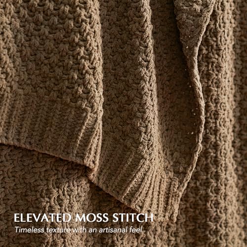 EVERGRACEHOME Chunky Chenille Knit Throw Blanket, 50 x 60, Camel Brown | Sculpted Moss Stitch, Chic Modern Farmhouse, All-Season Warmth, OEKO-TEX® Certified, Elegant Blanket for Couch, Bed, Sofa - color: Camel Brown, size: 50" X 60"