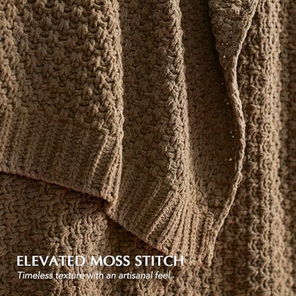 EVERGRACEHOME Chunky Chenille Knit Throw Blanket, 60 x 80, Camel Brown | Sculpted Moss Stitch, Chic Modern Farmhouse, All-Season Warmth, OEKO-TEX® Certified, Elegant Blanket for Couch, Bed, Sofa - color: Camel Brown, size: 60" X 80"