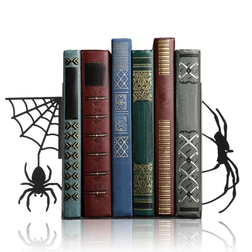 Spider Bookends Set of 2 Metal Bookends for Shelves Home Office | Creepy Decorative Ends for Shelves, Home Office Desk Decor, Gift for Readers and Enthusiasts, Scary Gothic Style - style: Spider