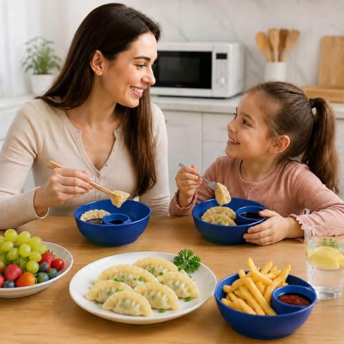 6 Colors Divided Snack Bowls, Anti Soggy Chip Dip Serving Dishes, Stackable Plastic Bowls, Microwave & Dishwasher Safe, Ideal for Home Party, Salad, Nuts, Salsa - color: Blue