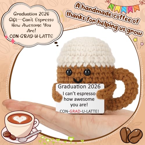 Xinezaa Mini Graduation Gifts for Women Men High School College Grad | Gifts for Daughter Son Teen Girl Boy Sister Best Friend Him Her, Handmade Crochet Coffee Mug, 2026 Congrats Grad Decoration - style: Grad 2026