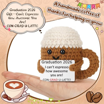 Xinezaa Mini Graduation Gifts for Women Men High School College Grad | Gifts for Daughter Son Teen Girl Boy Sister Best Friend Him Her, Handmade Crochet Coffee Mug, 2026 Congrats Grad Decoration - style: Grad 2026