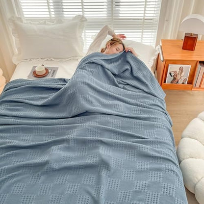 LGYKUMEG 100% Cotton Waffle Knit Blanket,Lightweight,Breathable and Soft, Waffle Weave Blanket for Summer Spring,Blue,180 x 200 cm / 71 x 79 inch - color: Blue, size: Twin 71x79 inch