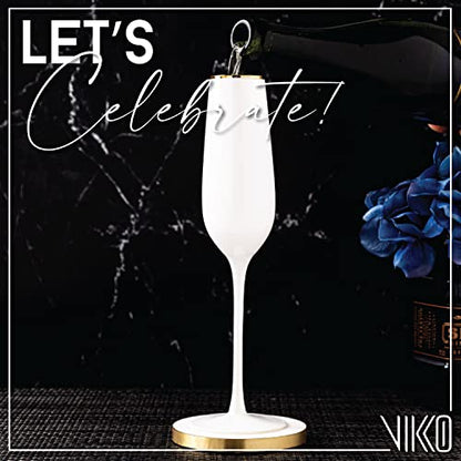 Vikko Champagne Flutes With Gold Rim, 8.5 Ounce Elegant Toasting White Champagne Flute, Champagne Glasses, Set of 4 Elegant Wine Glasses