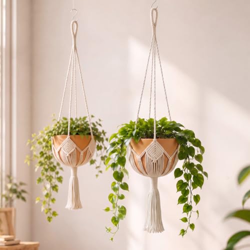 Shappy Boho Macrame Plant Hanger, Large Hanging Planter Plant Holder Pot Hanger Hanging Basket Wall Planters, Plants Lover Gift for Indoor Garden - color: White, size: Style G