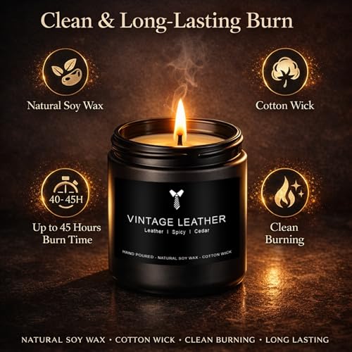 Scentes Candles Set for Men, 4 Pack Mens Masculine Soy Candles, Leather, Smoke, Oak & Lavender Scents, Aromatherapy Candle Gift Set for Dad, Husband, Boyfriend, Birthday, Him - size: 4 Pack