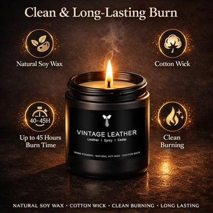 Scentes Candles Set for Men, 4 Pack Mens Masculine Soy Candles, Leather, Smoke, Oak & Lavender Scents, Aromatherapy Candle Gift Set for Dad, Husband, Boyfriend, Birthday, Him - size: 4 Pack