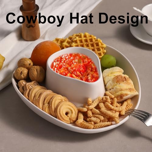 Chip and Dip Serving Set Bowl Cowboy Hat Chips and Salsa Serving Dish.10.6 x 11.6 x 3.5 in White - color: Pure white