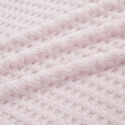 Soft Cozy Fuzzy Fleece Queen Size Blanket, Waffle Light Pink, 90x90 Inches – Lightweight, Fluffy, and Warm 3D Jacquard All-Season Blanket for Bed, Couch, Sofa, Camping, and Travel - color: Waffle Light Pink, size: Queen (90" x 90")