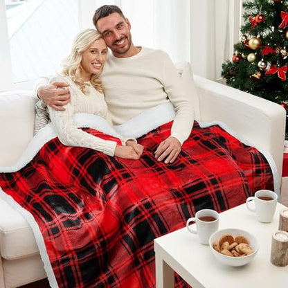 Catalonia Red Plaid Sherpa Fleece Throw Blanket, Reversible Super Soft Warm Comfy Fluffy Snuggly Micro Plush Throws for Bedding Couch TV 60"x50" Buffalo Valentine's Day Gift - color: Buffalo Plaid