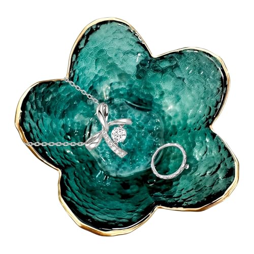 Small Green Flower Jewelry Dish, Glass Jewelry Ring Tray Trinket Bowl, Nightstand Decor Ring Holder for Women, Home Decor Gifts for Women, Wedding, Birthday, Mothers Day, Christmas, Thanksgiving - color: Green
