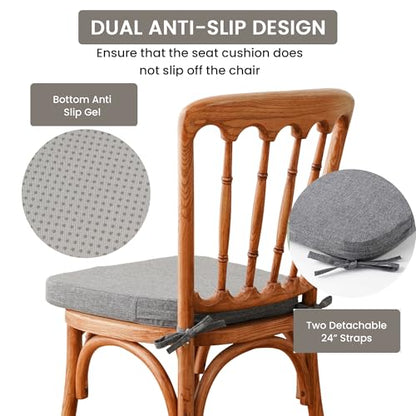 Battilo Chair Cushions for Dining Chairs with Ties, Waterproof Kitchen Chair Pad with Non-Slip Backing, Seat Cushions with Machine Washable Removable Cover, 16"x16"x2", Set of 2, Dark Grey - color: Dark Grey, size: 2 Count(Pack of 1)