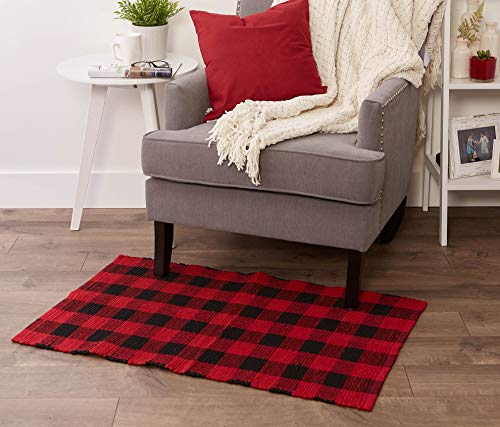 DII Buffalo Check Rug Collection, Hand Dyed Reversible Chindi Rug, 26x40, Red/Black - color: Red / Black, size: 2'2" x 3'4" (Rectangular)