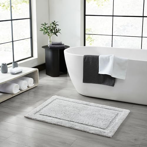 Jean Pierre New York Lydia Border 100% Cotton Bath Mat - Non-Slip Bath Rug - Gray - 17"x24" - color: Grey, size: 1'5" x 2' (Rectangular)