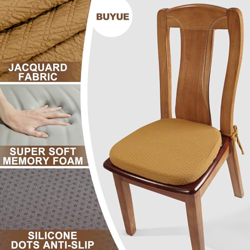 BUYUE Luxury 100% Pure Memory Foam Chair Cushion 1 Pack, Jacquard 16" U-Shape Comfortable Dining Chair Pad, Removable Slip Resistant Kitchen Chair Seat Cushion, (1 piece, Ocher) - color: Ocher