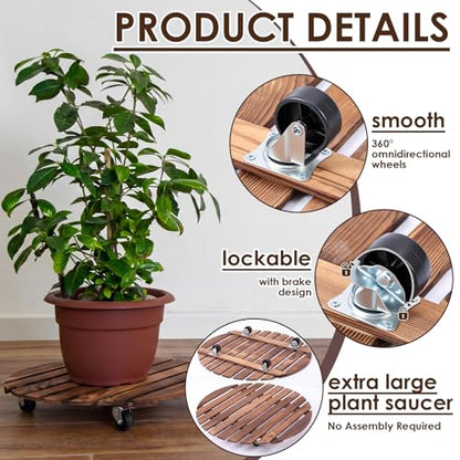 Novabright 20” Wooden Rolling Plant Heavy Duty Dolly Caddy with Locking Wheels Heavy Duty Wooden Plant Dolly Mobile Stand for Large Pots Small Furniture Outdoor(1pcs) - size: 20 Inch