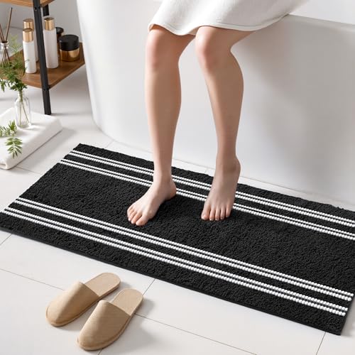 Arenarug Bathroom Rugs 24x47 Extra Soft Bathroom Runner Rug Non Slip Absorbent Bath Mat Chenille Rubber Backing Machine Washable Bath Mats for Bath Room Black Bath Rugs for Tub, Hallway - color: Black, size: 24''x47''