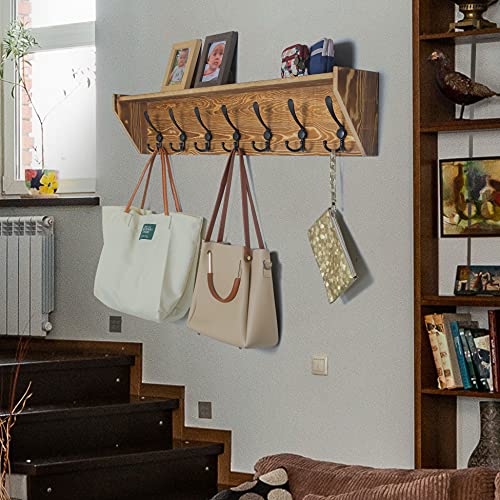 WEBI Wall Shelf with Hooks Underneath,35" Long Coat Rack Wall Mount with Shelf,7 Triple Hooks,Entryway Shelves for Clothes,Jacket,Rustic Brown - color: Brown, size: 35 Inch