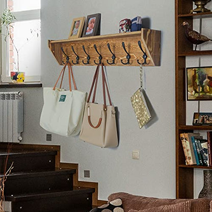 WEBI Wall Shelf with Hooks Underneath,35" Long Coat Rack Wall Mount with Shelf,7 Triple Hooks,Entryway Shelves for Clothes,Jacket,Rustic Brown - color: Brown, size: 35 Inch