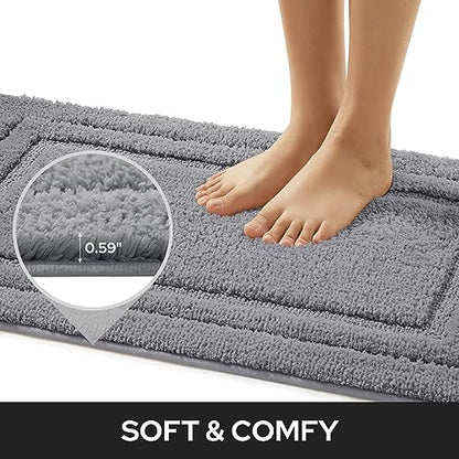 HOMEIDEAS Bathroom Rugs Sets 2 Piece, Super Soft and Absorbent Non Slip Microfiber Machine Washable Bath Mat Set (20" x 32" + 16" x 24", Grey) - color: Loop- Grey, size: 1'4" x 2'8" (16"x24"+20"x32")