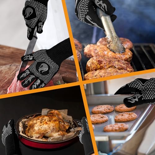 BBQ Gloves 1472F Heat Resistant Non-Slip Silicone 13.5in (Grey) | Grill Cut-Resistant, Oven Kitchen Safe for Barbecue, Cooking, Frying - color: Gray