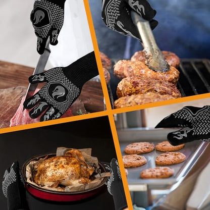 BBQ Gloves 1472F Heat Resistant Non-Slip Silicone 13.5in (Grey) | Grill Cut-Resistant, Oven Kitchen Safe for Barbecue, Cooking, Frying - color: Gray